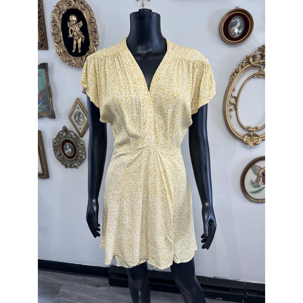 Reformation Mustard Yellow Floral Wrap Dress Size L